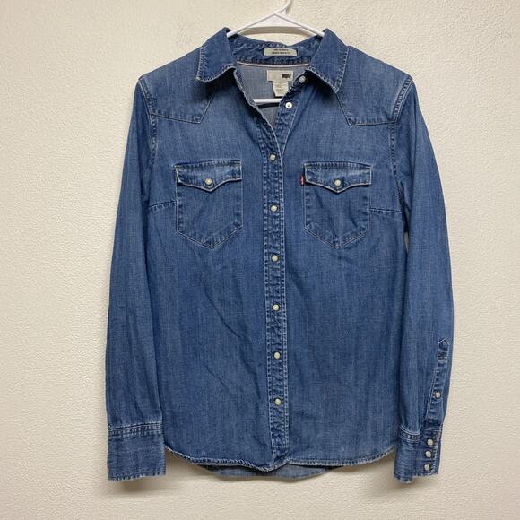 Levi’s Pearl Snap Women’s Large Denim Shirt Western Ranch Country Farm Rodeo - Picture 1 of 6